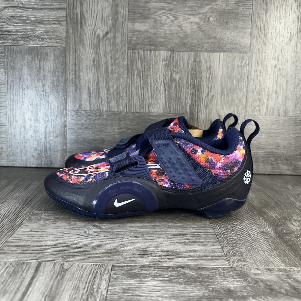 Nike SuperRep Cycle Women 6.5 Navy Multi Color Floral Spin Shoes NEW DH3395-400 - Picture 2 of 9